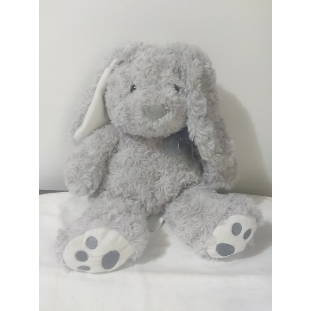 Swirley Gray Bunny Rabbit Hug Fun Silver Bow‎ Baby Gift Easter